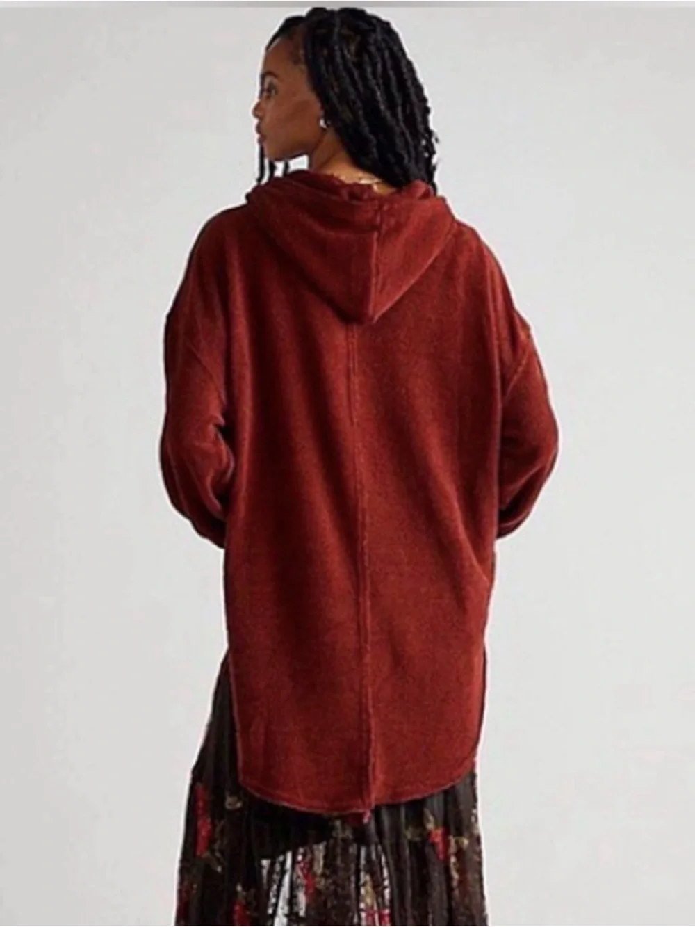 Cozy Oversized Hoodie Tunic Sweater - Rust